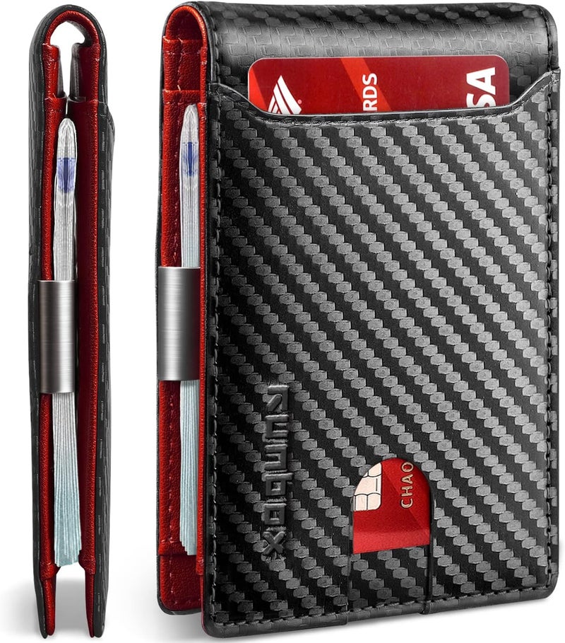 RUNBOX Money Clip Wallets for Men,Slim Leather Mens Bifold Wallet,RFID Blocking Front Pocket Wallet,Thin Credit Card Holder with Gift Box - Image 1